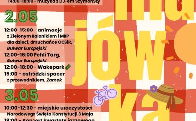 Plakat zapraszający w dniach 1-3 maja 2026 r. do Ostródy na Majówkę w Ostródzie 2026. 