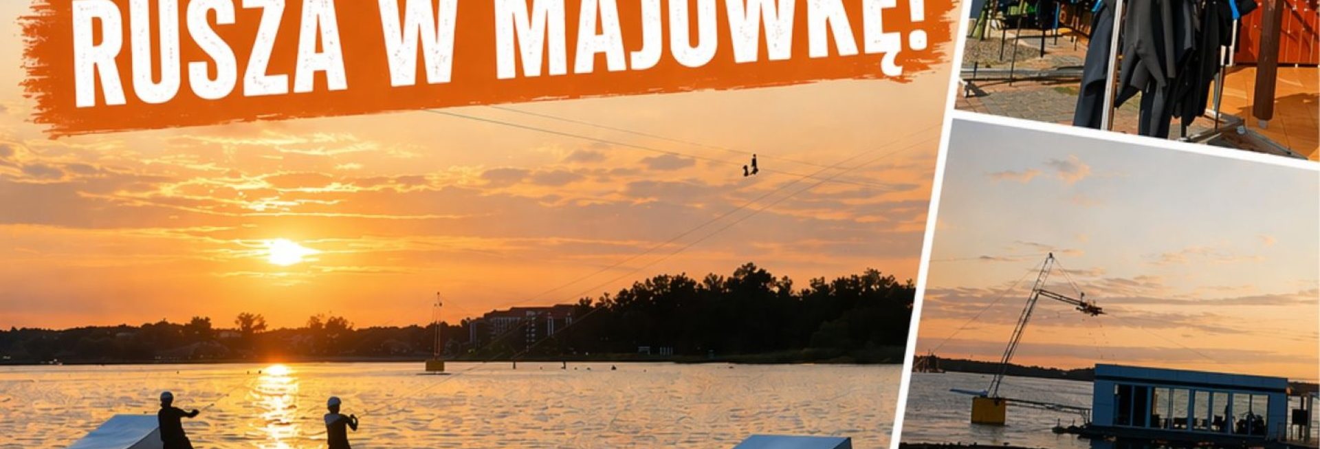 Plakat zapraszający w dniach 1-3 maja 2026 r. do Ostródy na Narty Wodne na Majówkę Ostróda 2026. 