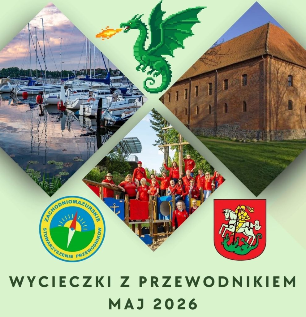 Plakat zapraszający do Ostródy na Wycieczkę z Przewodnikiem po Ostródzie 2026.