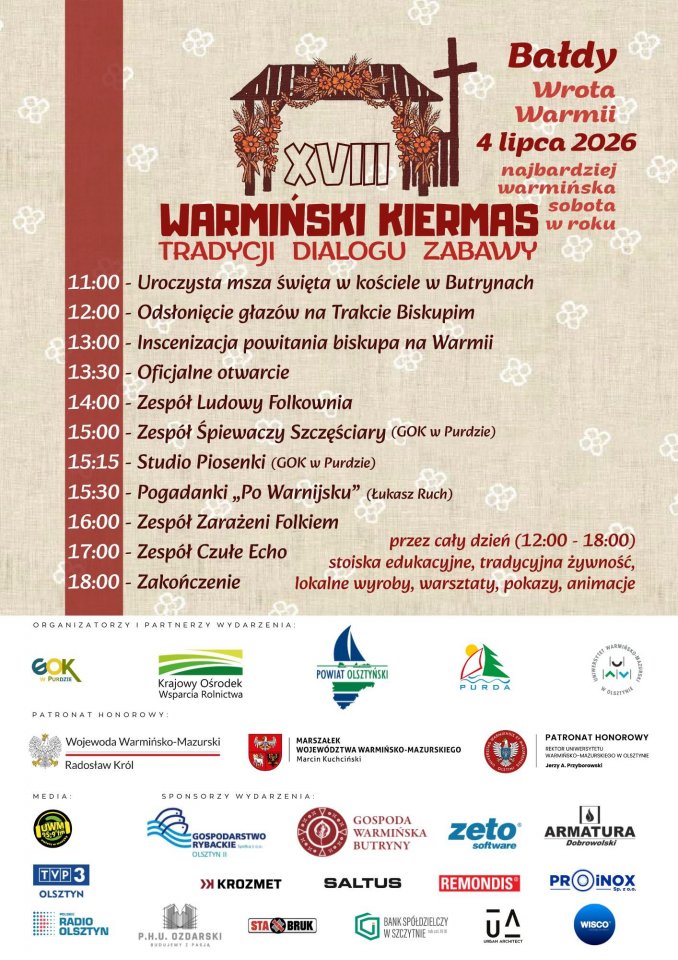 Plakat zapraszający do Purdy na Warmiński Kiermas Tradycji, Dialogu, Zabawy PURDA 2026.
