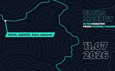 Plakat zapraszający w sobotę 11 lipca 2026 r. do Starych Jabłonek na zawody ULTRA MAZURY 2026 - Ultramaraton przez Warmię i Mazury Stare Jabłonki 2026.