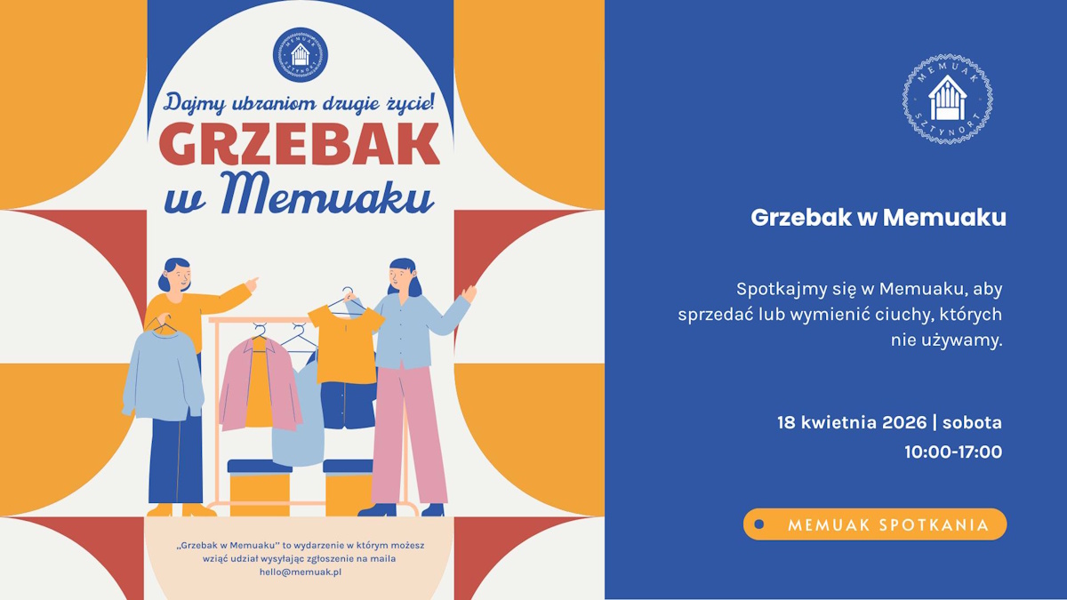 Plakat zapraszający w sobotę 18 kwietnia 2026 r. do Sztynortu na Wiosenny Grzebak w Memuaku Sztynort 2026.  