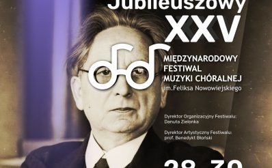 Plakat zapraszający w dniach 28-30 maja 2026 r. do Barczewa na 25. edycję Międzynarodowego Festiwalu Muzyki Chóralnej Barczewo 2026.