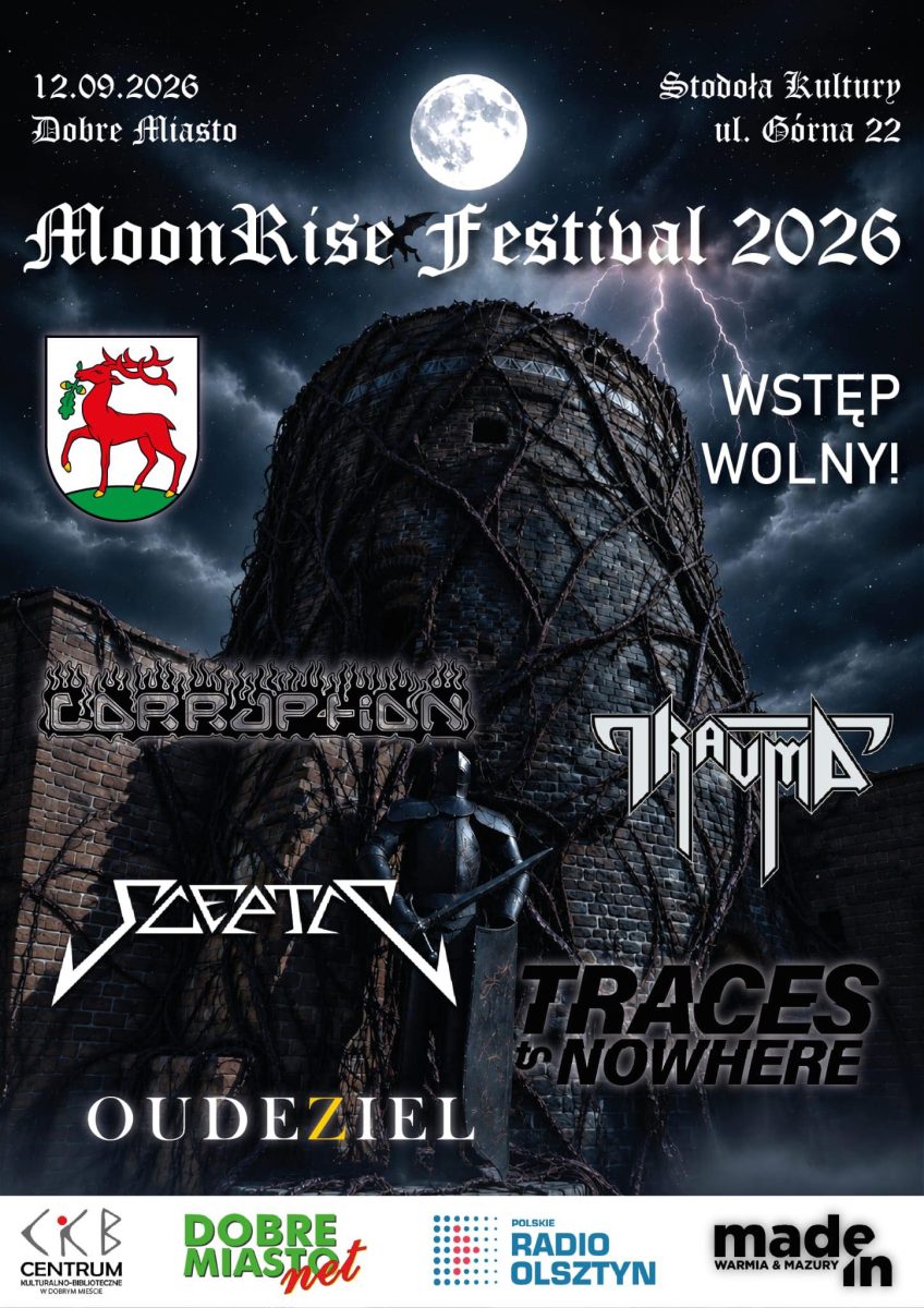 Plakat zapraszający w sobotę 12 września 2026 r. na Dobrego Miasta na MoonRise Festival Dobre Miasto 2026. 