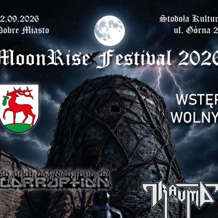Plakat zapraszający w sobotę 12 września 2026 r. na Dobrego Miasta na MoonRise Festival Dobre Miasto 2026. 