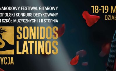 Plakat zapraszający w dniach 18-19 maja 2026 r. do Działdowa na Międzynarodowy Festiwal Gitarowy Działdowo 2026. 
