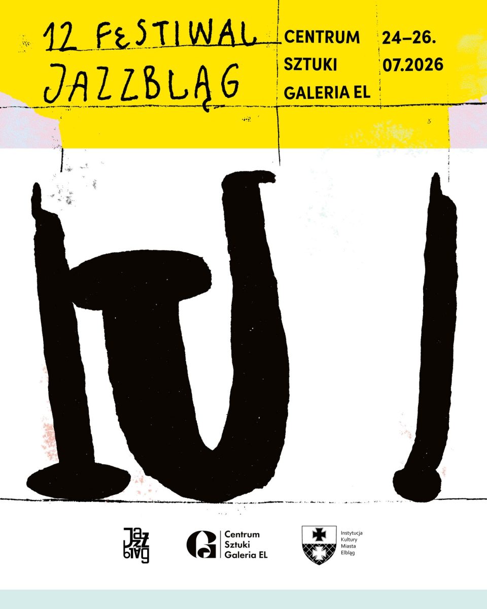 Plakat zapraszający w dniach 24-26 lipca do Elbląga na 12. edycję Festiwalu Jazzbląg Elbląg 2026. 
