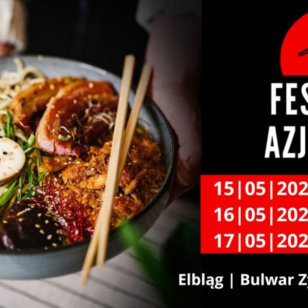 Plakat zapraszający w dniach 15-17 maja 2026 r. do Elbląga na Festiwal Smaków Azjatyckich Elbląg 2026. 