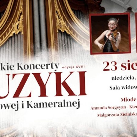 Plakat zapraszający w niedzielę 23 sierpnia 2026 r. do Ełku na Ełckie Koncerty Muzyki Organowej i Kameralnej - Młode Talenty Ełk 2026. 