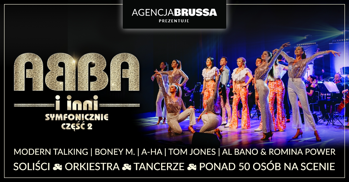 Plakat zapraszający w środę 15 lipca 2026 r. do Mrągowa na koncert ABBA I INNI Symfonicznie II Mrągowo 2026.  