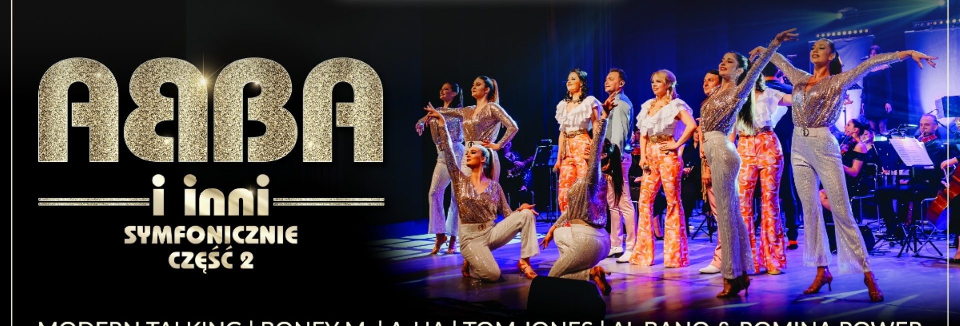 Plakat zapraszający w środę 15 lipca 2026 r. do Mrągowa na koncert ABBA I INNI Symfonicznie II Mrągowo 2026.  