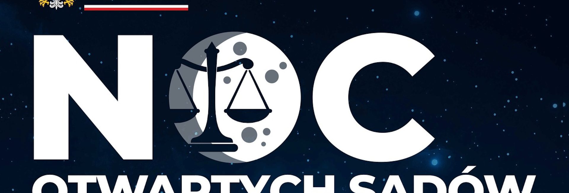 Plakat zapraszający w piątek 22 maja 2026 r. do Mrągowa na "Noc Otwartych Sądów" w Sądzie Rejonowy w Mrągowie 2026.  