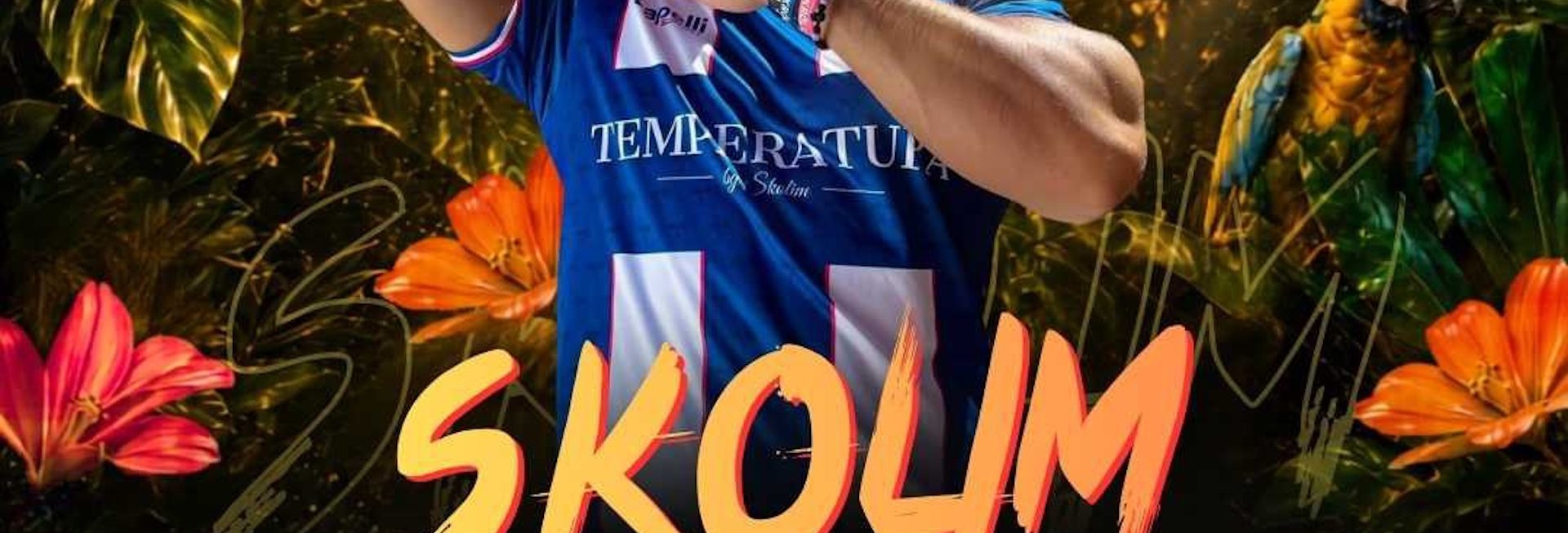 Plakat zapraszający w sobotę 15 sierpnia 2026 r. do Ostródy na Koncert Króla Latino Skolim Ostróda 2026. 