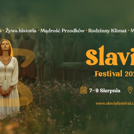 Plakat zapraszający w dniach 7-9 sierpnia 2026 r. do miejscowości Rybaki w gminie Stawiguda na Slavia Festival Rybaki 2026. 