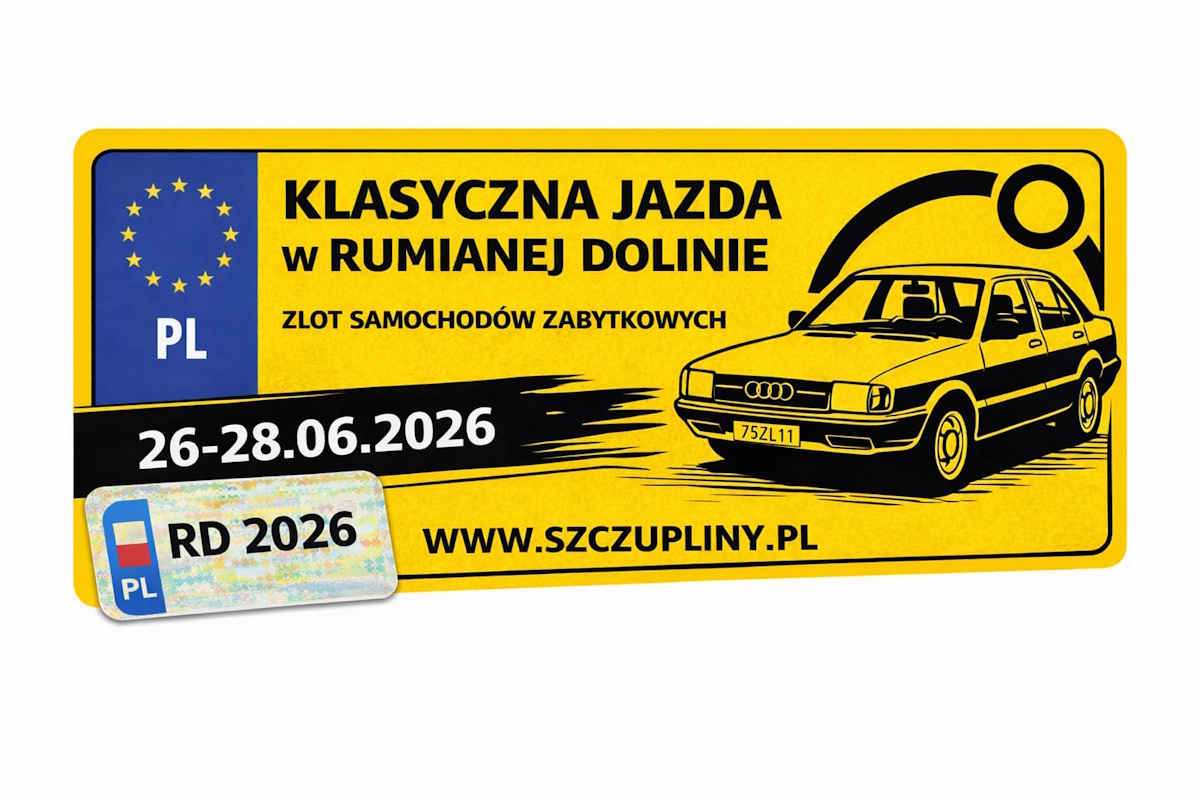 Plakat zapraszający w dniach 26-28 czerwca 2026 r. do miejscowości Szczupliny w powiecie działdowskim na spotkanie - Klasyczna Jazda w Rumianej Dolinie Szczupliny 2026. 