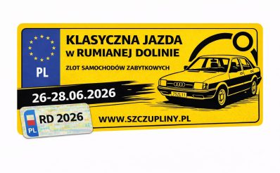 Plakat zapraszający w dniach 26-28 czerwca 2026 r. do miejscowości Szczupliny w powiecie działdowskim na spotkanie - Klasyczna Jazda w Rumianej Dolinie Szczupliny 2026. 