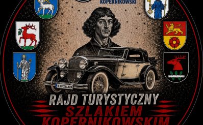 Plakat zapraszający w dniach 13-14 czerwca 2026 r. na Rajd Turystyczny Szlakiem Kopernikowskim Warmia i Mazury 2026.