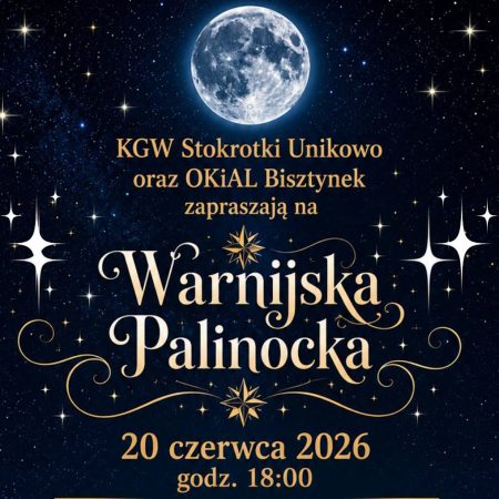 Plakat zapraszający w sobotę 20 czerwca 2026 r. do Bisztynka na Warnijską Palinockę Bisztynek 2026. 