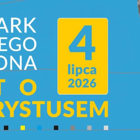 Plakat zapraszający do Giżycka na Jarmark Świętego Brunona - Lato z Chrystusem Giżycko 2026.  