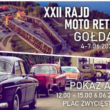 Plakat zapraszający w dniach 4-7 czerwca 2026 r. do Gołdapi na Rajd Moto Retro Gołdap 2026. 