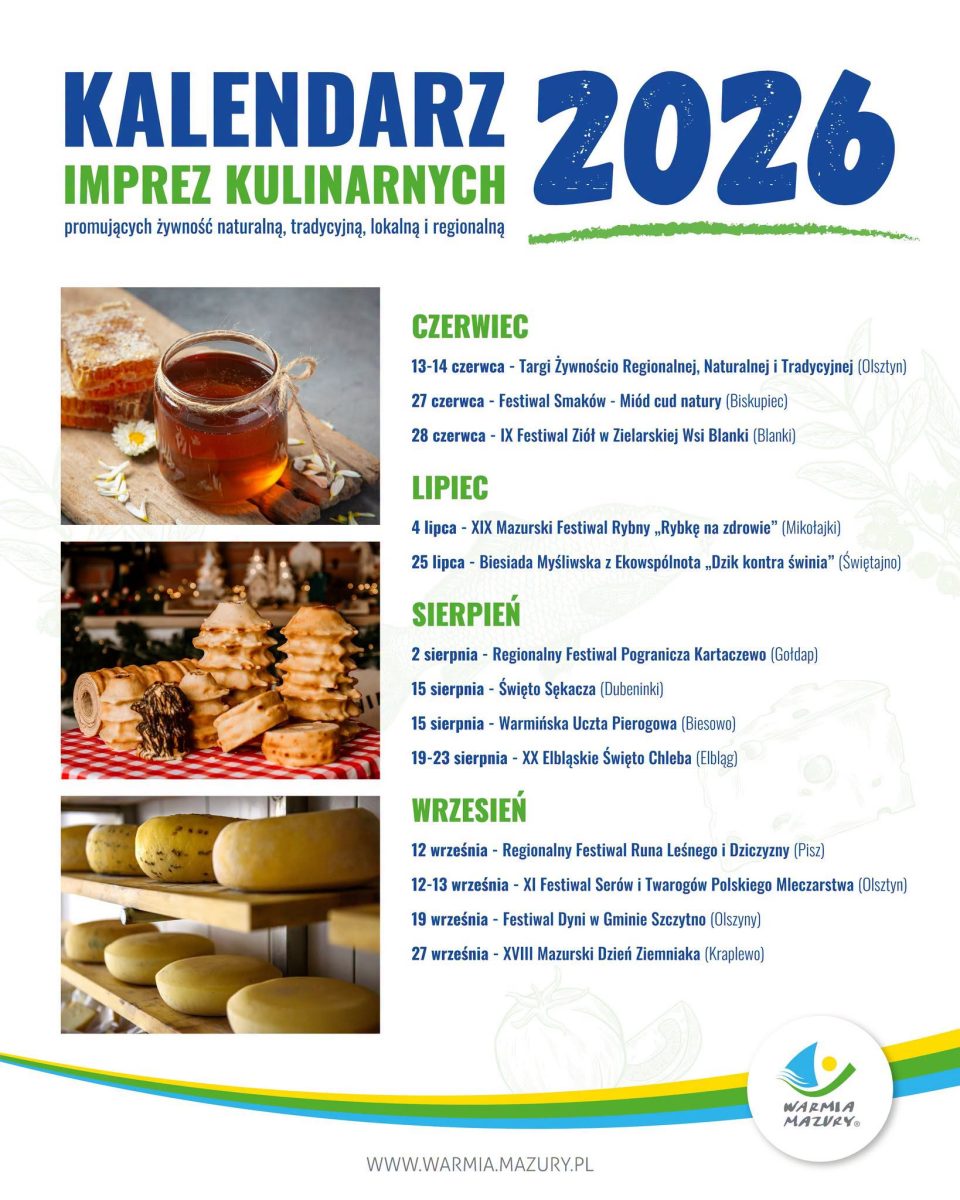Kalendarz imprez Kulinarnych na Warmii i Mazurach w roku 2026.