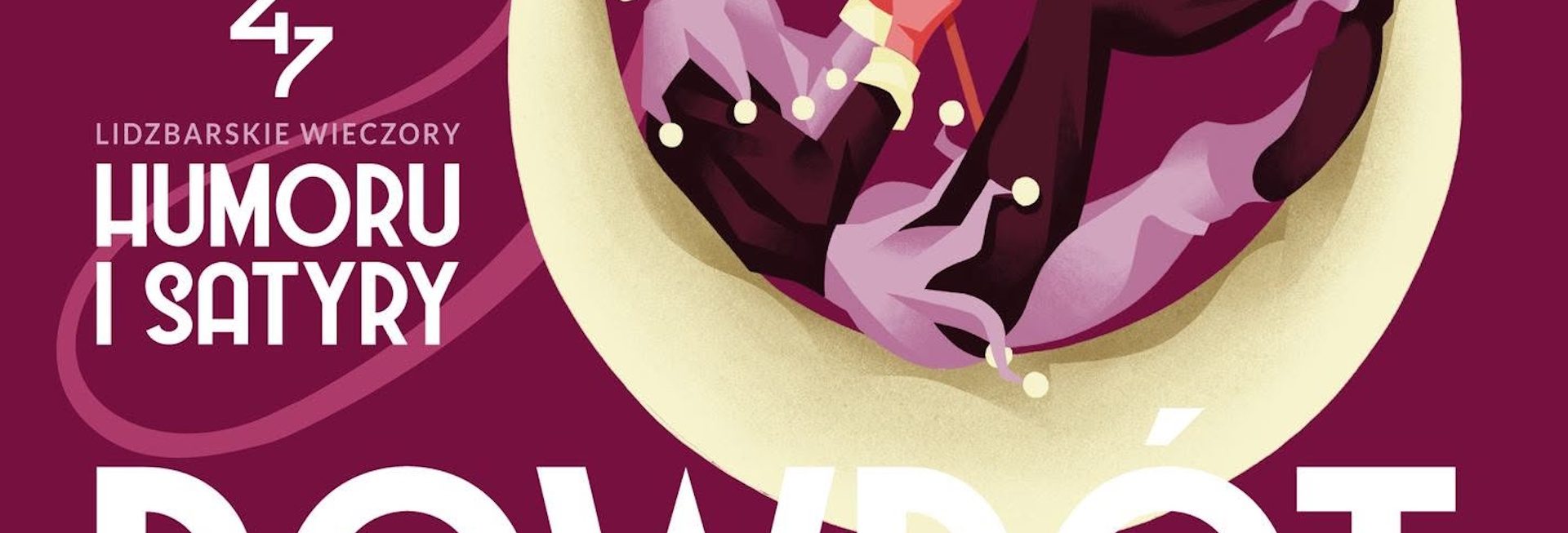 Plakat zapraszający w piątek 21 sierpnia 2026 r. do Lidzbarka Warmińskiego na Kabaretową Noc Pod Gwiazdami - Lidzbarskie Wieczory Humoru i Satyry Lidzbark Warmiński 2026. 