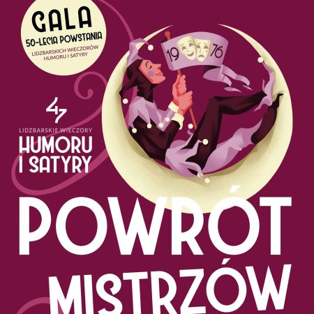 Plakat zapraszający w piątek 21 sierpnia 2026 r. do Lidzbarka Warmińskiego na Kabaretową Noc Pod Gwiazdami - Lidzbarskie Wieczory Humoru i Satyry Lidzbark Warmiński 2026. 