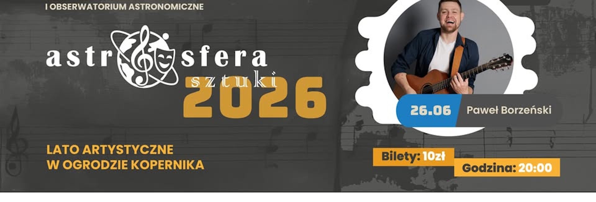 Plakat zapraszający w piątek 26 czerwca 2026 r. do Olsztyna na Astrosferę Sztuki 2026 - Obserwatorium Astronomiczne Olsztyn 2026. 