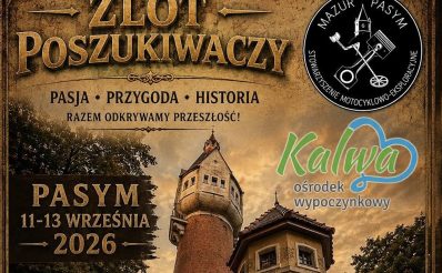 Plakat zapraszający w dniach 11-13 września 2026 r. do Pasymia na Zlot Poszukiwaczy Pasym 2026. 