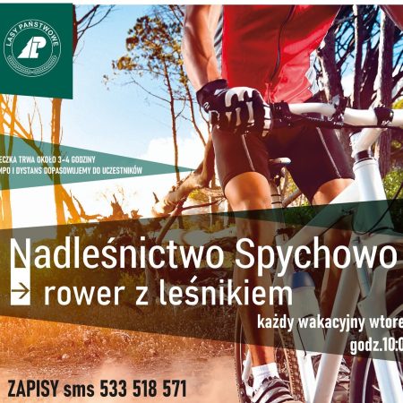 Plakat zapraszający do Piasutna i Spychowa na Wakacyjne Wyprawy Rowerowe z Leśnikiem 2026.