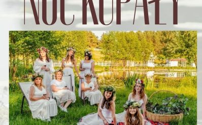 Plakat zapraszający w piątek 19 czerwca 2026 r. do miejscowości Skajboty w gminie Barczewo na Noc Kupały Warmińska Winnica Skajboty 2026. 