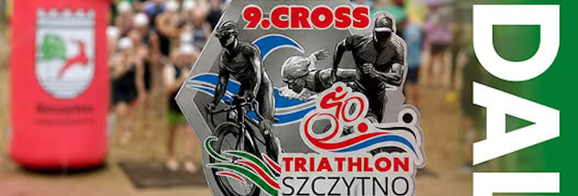 Plakat zapraszający w niedzielę 26 lipca 2026 r. do Szczytna na Cross Triathlon Szczytno 2026. 