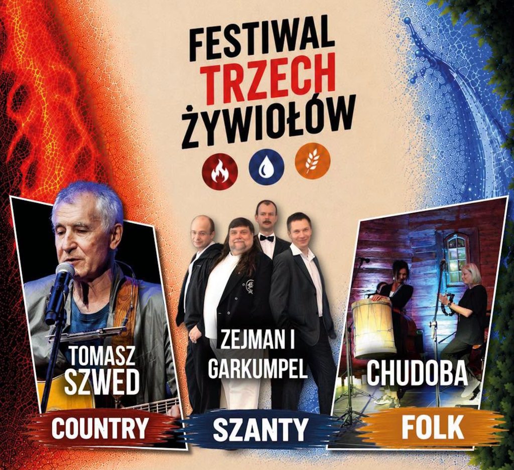 Plakat zapraszający w niedzielę 19 lipca 2026 r. do Kętrzyna na Festiwal Trzech Żywiołów Kętrzyn 2026. 