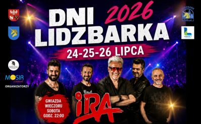Plakat zapraszający w dniach 24-26 lipca 2026 r. do Lidzbarka na Dni Lidzbarka 2026.