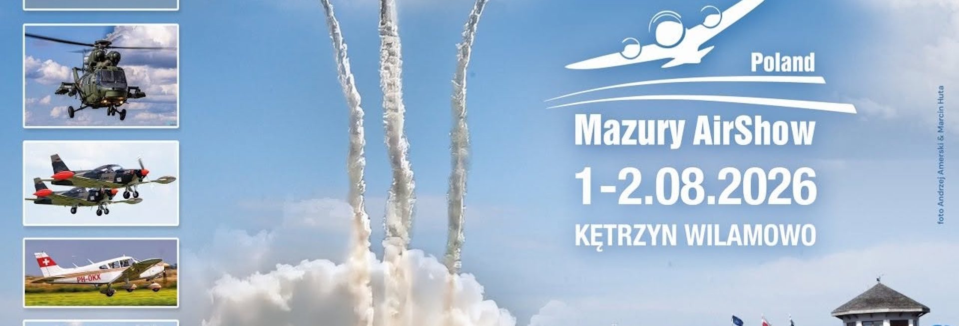 Plakat zapraszający w dniach 1-2 sierpnia 2026 r. na Lotnisko Wilamowo Kętrzyn na 25. edycję Mazury AirShow 2026.