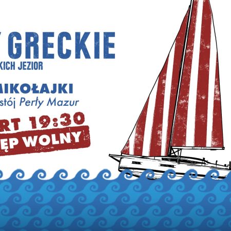 Plakat zapraszający w środę 22 lipca 2026 r. do Mikołajek na spektakl plenerowy „Mity Greckie w Krainie Wielkich Jezior” Mikołajki 2026.