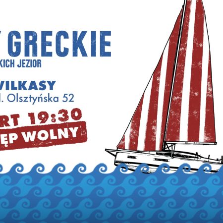 Plakat zapraszający w sobotę 25 lipca 2026 r. do Wilkas na spektakl plenerowy „Mity Greckie w Krainie Wielkich Jezior” Wilkasy 2026. 
