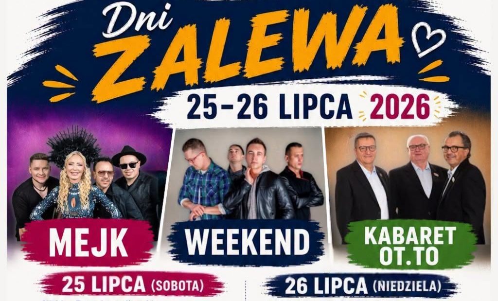 Plakat zapraszający w dniach 25-26 lipca 2026 r. do Zalewa na Dni Zalewa 2026.