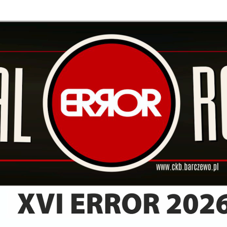 Plakat zapraszający w sobotę 8 sierpnia 2026 r. do Barczewa na kolejną edycję Festiwalu Rockowego ERROR Barczewo 2026.