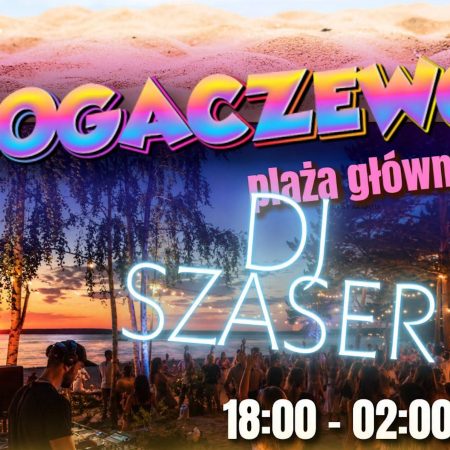 Plakat zapraszający w sobotę 8 sierpnia 2026 r. do miejscowości Bogaczewo w gminie Morąg na Summer Party! Plaża Bogaczewo 2026.