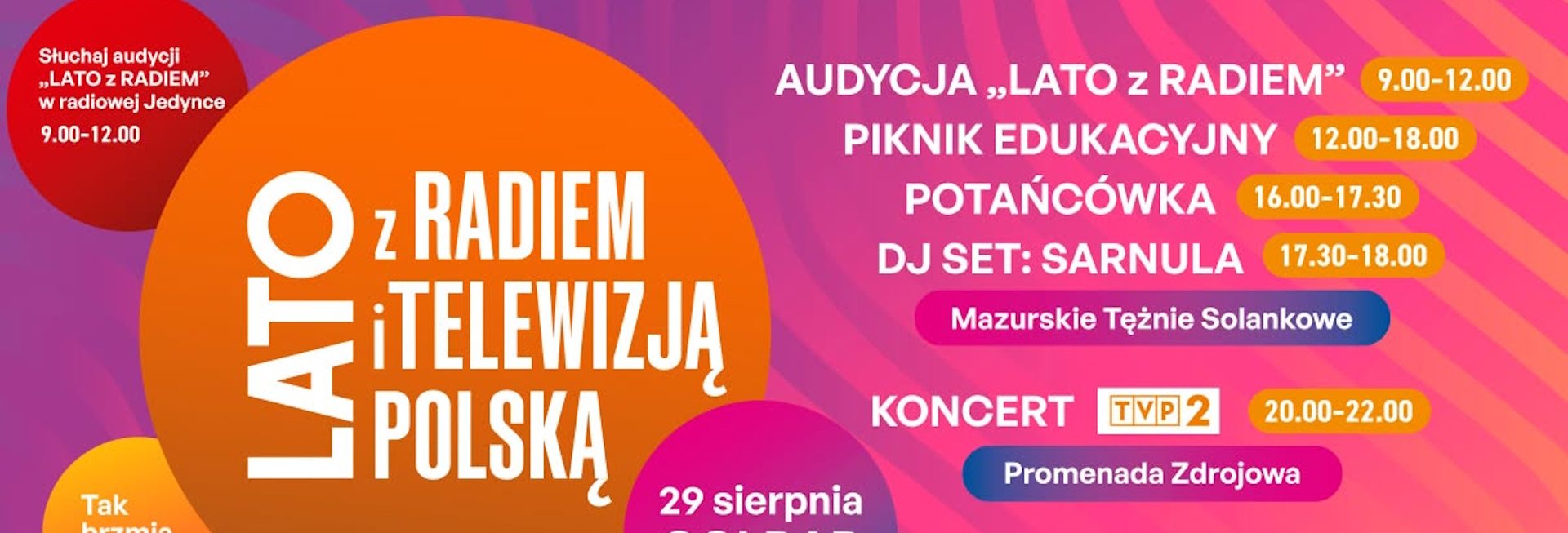 Plakat zapraszający w sobotę 29 sierpnia 2026 r. do Gołdapi na Lato z Radiem i Telewizją Polską Gołdap 2026. 