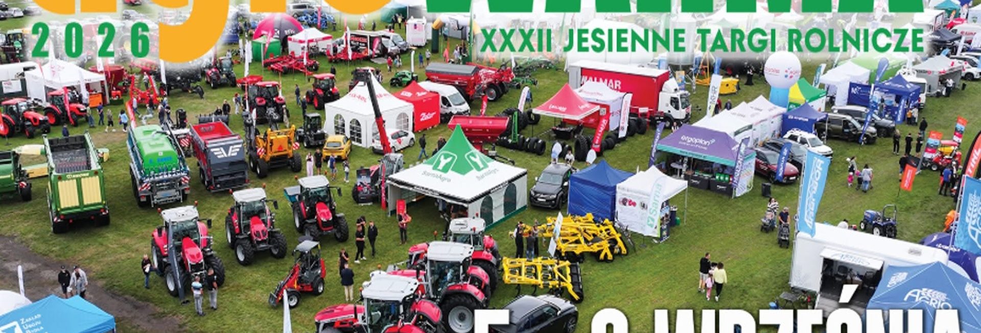 Plakat zapraszający w dniach 5-6 września 2026 r. do miejscowości Gryźliny w gminie Stawiguda na 32. edycję Targów Warmii i Mazur agroWARMA 2026.