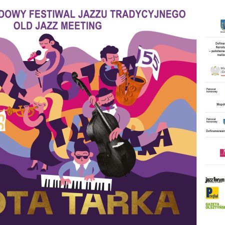 Plakat zapraszający w dniach 7-9 sierpnia 2026 r. do Iławy na Międzynarodowy Festiwalu Jazzu Tradycyjnego Old Jazz Meeting Złota Tarka Iława 2026. 