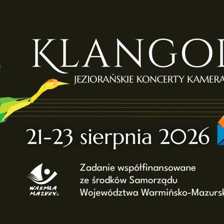 Plakat zapraszający w dniach 21-23 sierpnia 2026 r. do Tłokowa na Jeziorańskie Koncerty Kameralne "Klangor" Jeziorany 2026. 