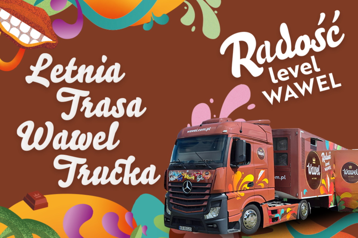 Plakat zapraszający do odwiedzenia interaktywnej ciężarówki Wawel Truck. 