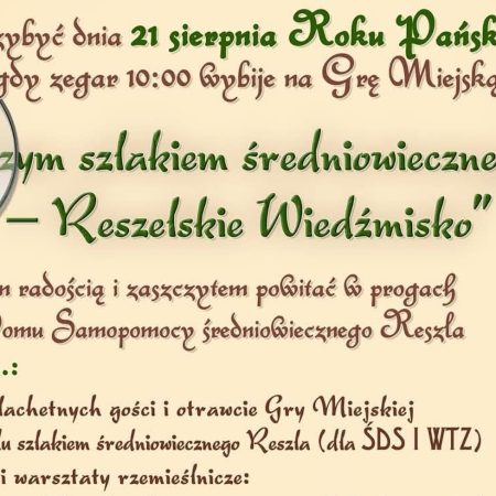 Plakat zapraszający w piątek 21 sierpnia 2026 r. do Reszla na imprezę Reszelskie Wiedźmisko Reszel 2026.  