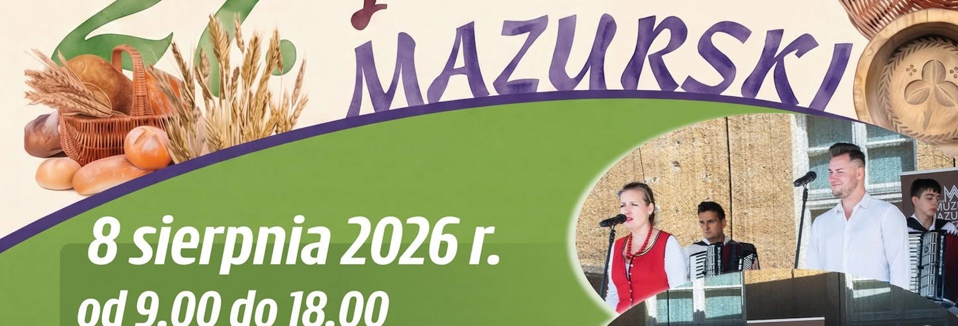 Plakat zapraszający w sobotę 8 sierpnia 2026 r. do Szczytna na Jarmark Mazurski Szczytno 2026.  
