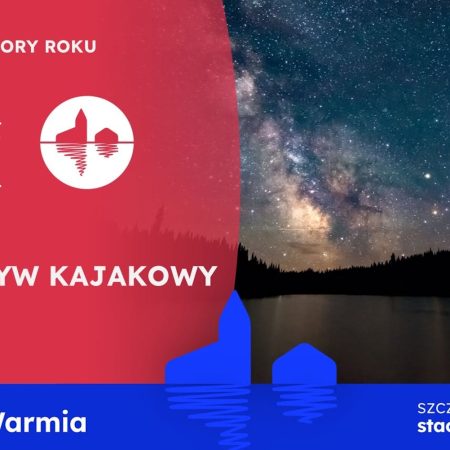 Plakat zapraszający w sobotę 15 sierpnia 2026 r. do miejscowości Zalesie w gminie Barczewo na nocny spływ kajakowy Zalesie 2026.