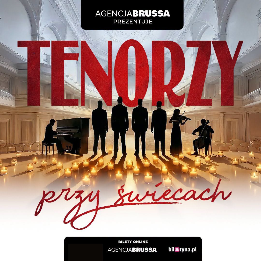 Plakat zapraszający na koncert "Tenorzy przy Świecach" - wyjątkowy wieczór pełen muzyki i emocji! 