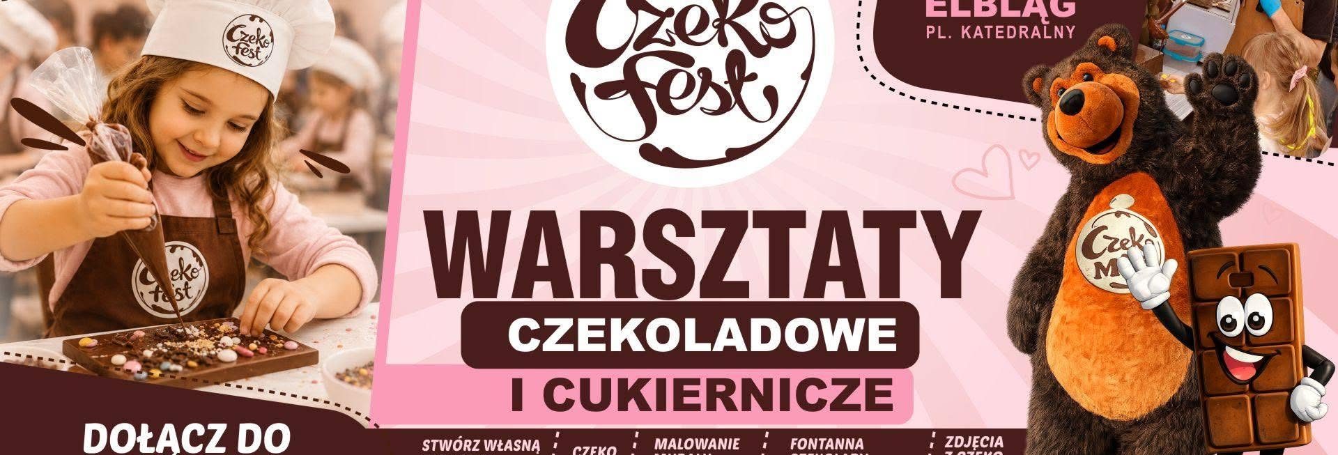 Plakat zapraszający w dniach 11-13 września 2026 r. do Elbląga na Warsztaty Czekoladowe i Cukiernicze CZEKO FEST Elbląg 2026. 